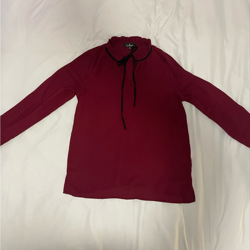 Sheer Maroon Front High Necked Blouse